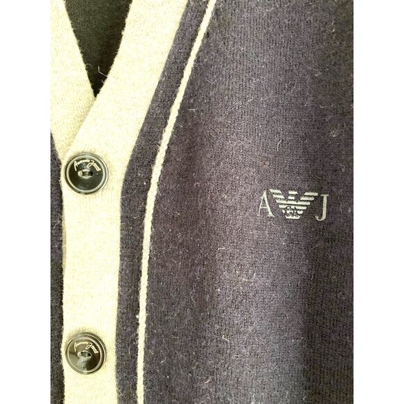Armani Exchange Junior XL V-neck Navy Gray Color Block Button-up Cardigan - Picture 2 of 6